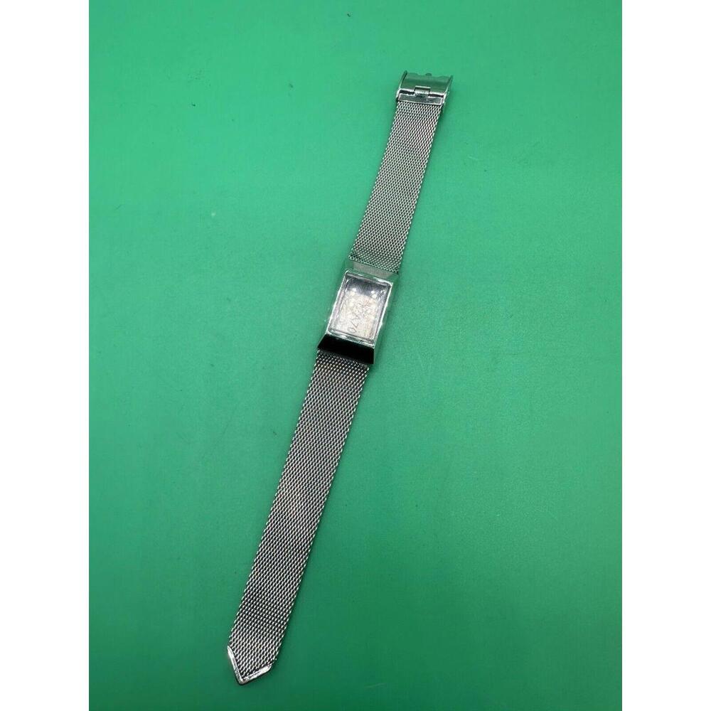 Vintage Timex Mesh 10k White Gold Filled watch band With Case Mira-Flex USA NOS